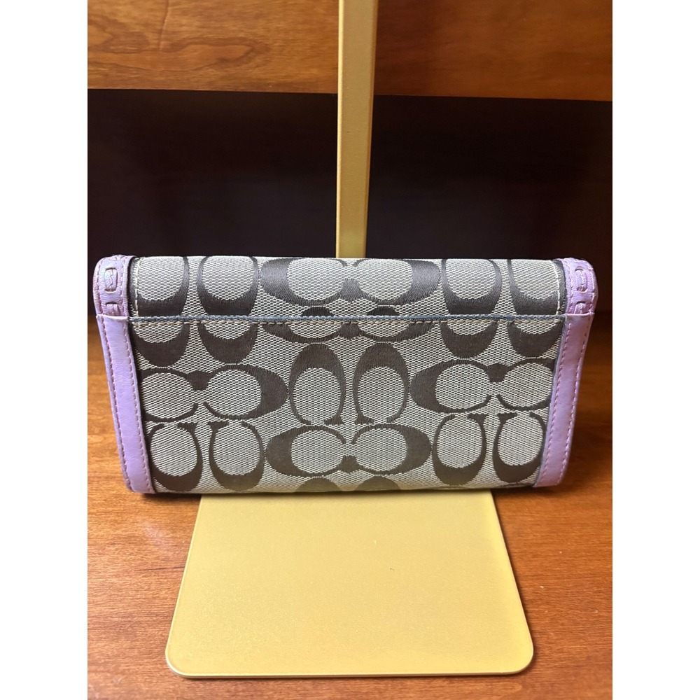 Coach Signature Jacquard Buckle Flap Wallet Clutch With Metallic Trim - Picture 2 of 9